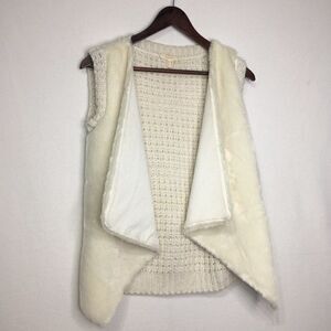 Esprit Faux Fur Cream Knit Open Front Vest